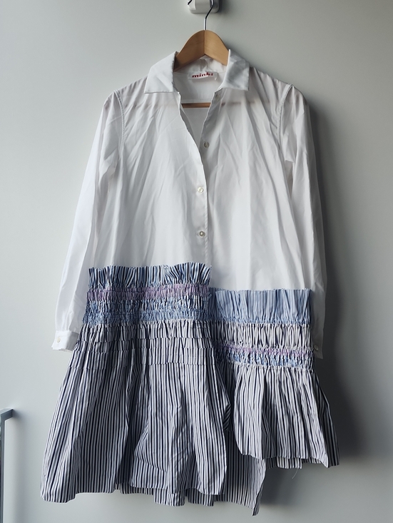minki Dresses & Skirts - minki Smocked Pleated Uneven Hem Shirt Dress